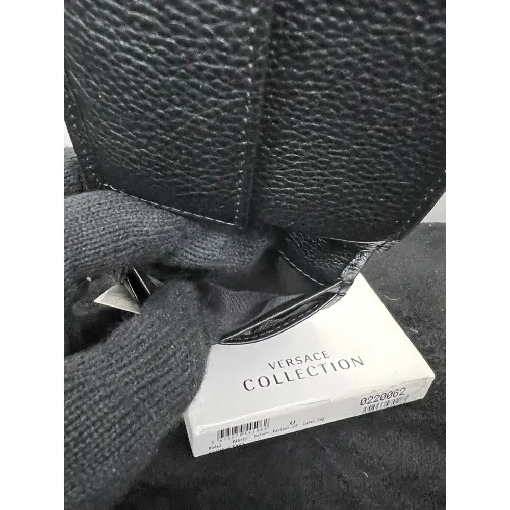 Versace Collection Black Pebbled Leather Bifold Wallet Medusa Auth Box